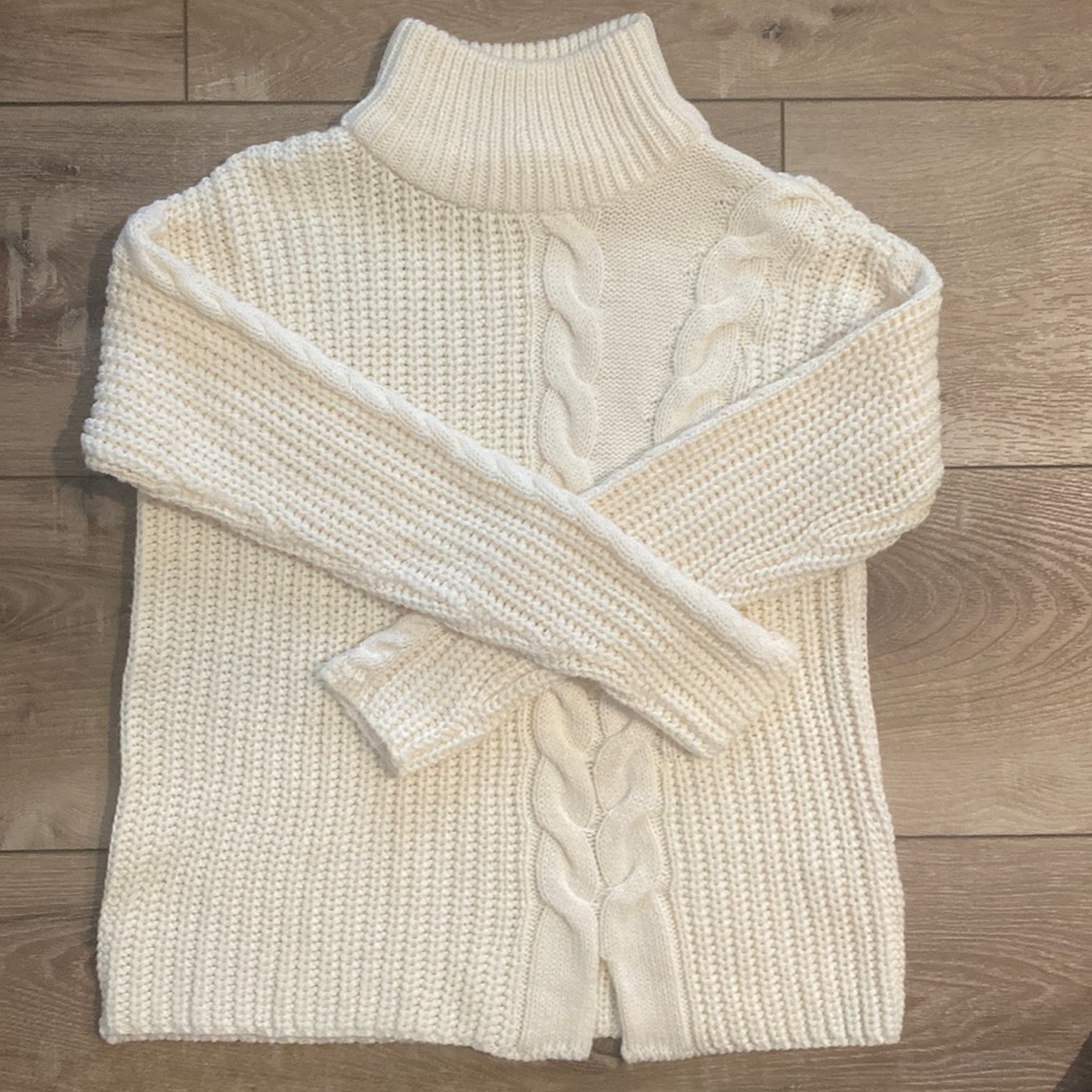 Cream woven turtleneck sweater